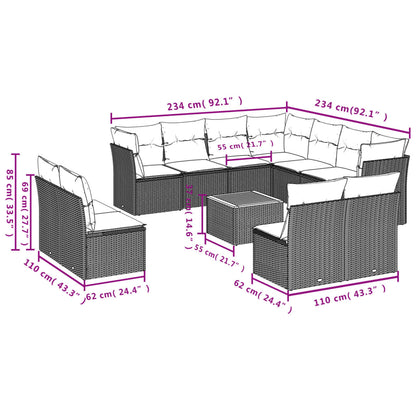 12-Delige Loungeset Met Kussens Poly Rattan Beige