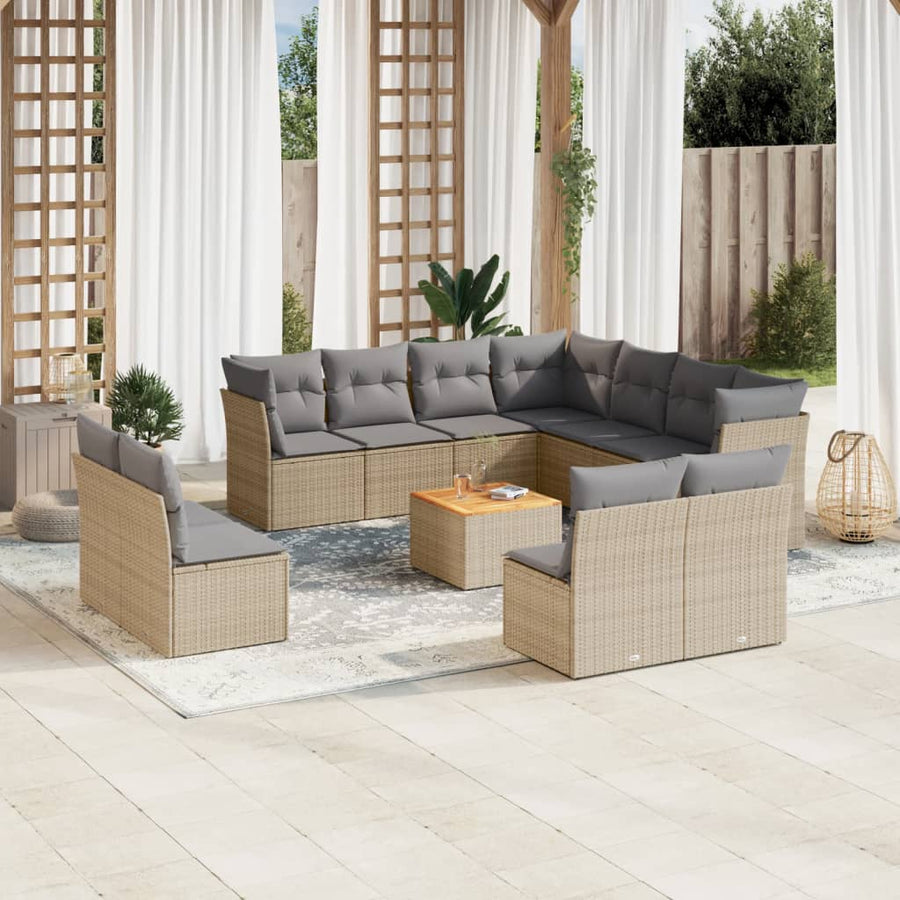 12-Delige Loungeset Met Kussens Poly Rattan Gemengd Beige