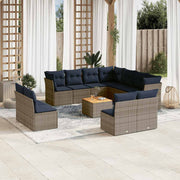 Loungeset poly rattan grijs 12-delig
