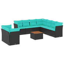 11-delige Loungeset met kussens poly rattan zwart