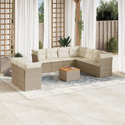 Tuinset 11-delig poly rattan beige met kussens