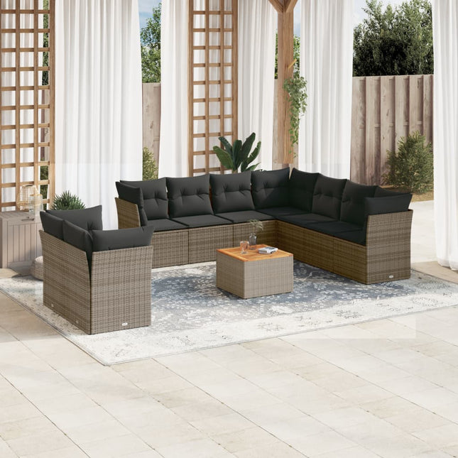 11-Delige Loungeset Met Kussens Poly Rattan Grijs