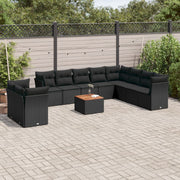 Loungeset 11-delig poly rattan zwart acaciahout