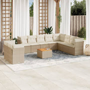 Tuinset 11-delig poly rattan beige met kussens