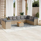 11-Delige Loungeset Met Kussens Poly Rattan Gemengd Beige