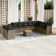 Loungeset 11-delig poly rattan grijs