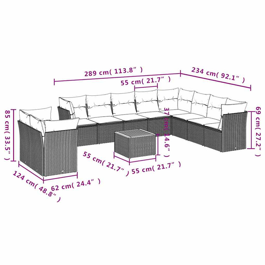 1 Loungeset Met Kussens Poly Rattan