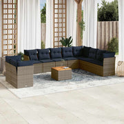 Loungeset poly rattan grijs 11-delig