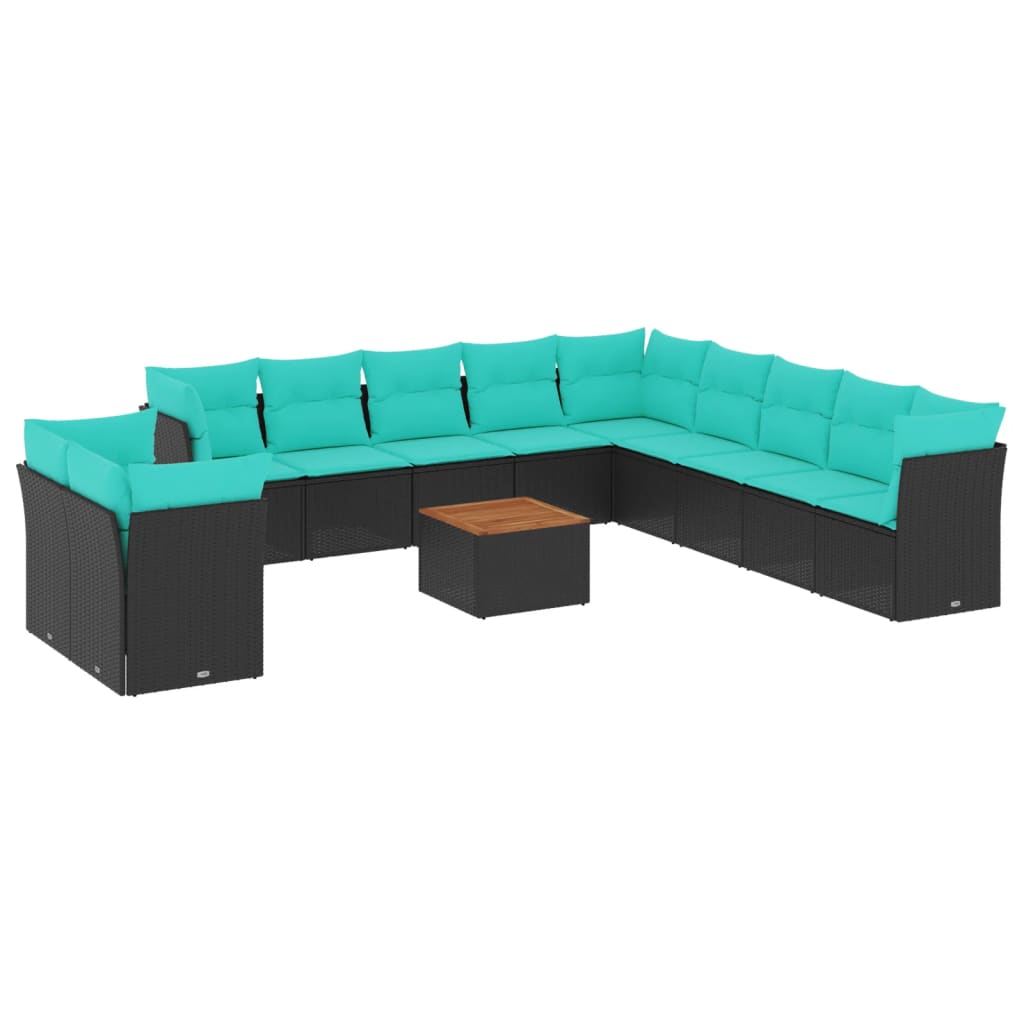 12-delige Loungeset met kussens poly rattan zwart