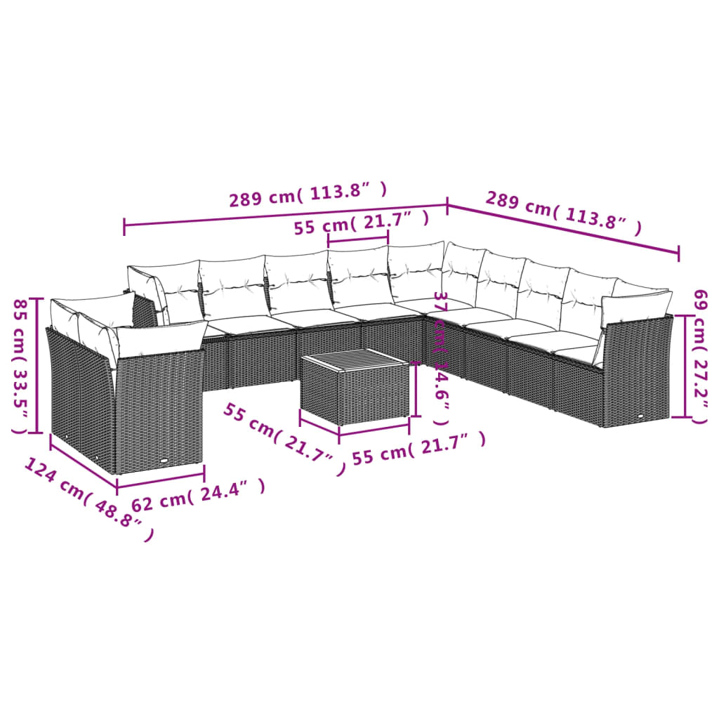 12-Delige Loungeset Met Kussens Poly Rattan Beige