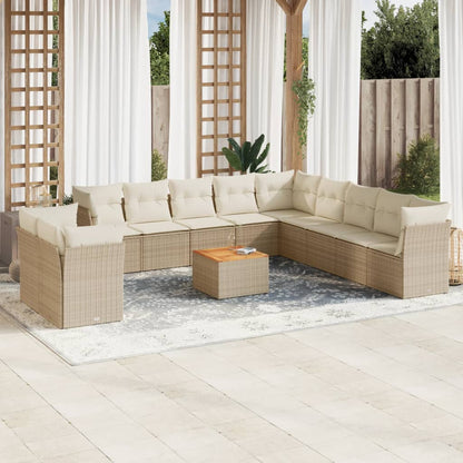 12-Delige Loungeset Met Kussens Poly Rattan Beige