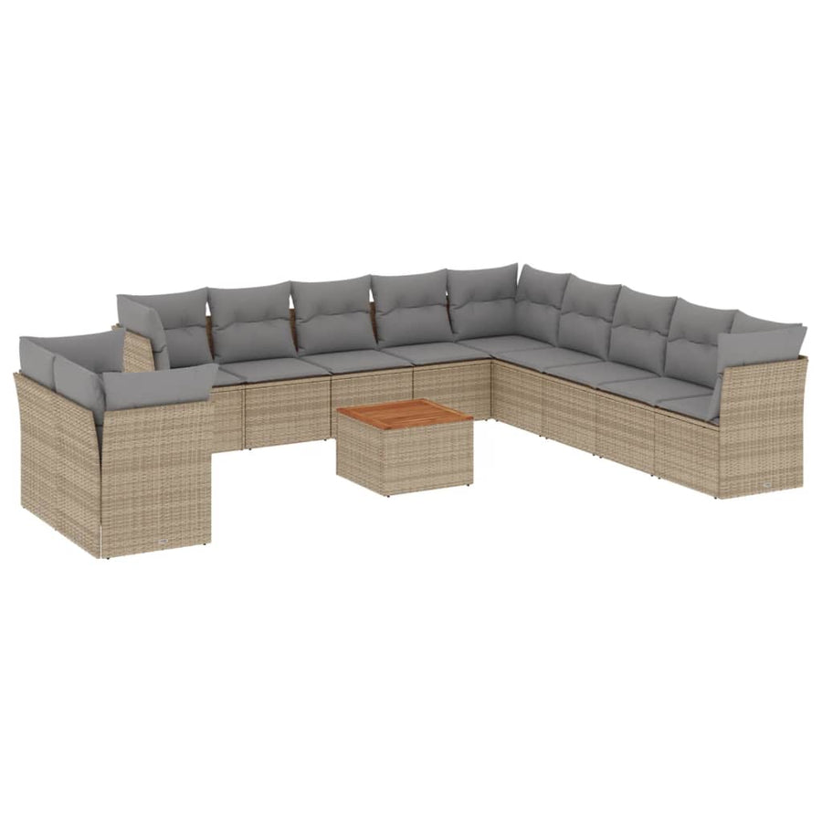 12-Delige Loungeset Met Kussens Poly Rattan Gemengd Beige