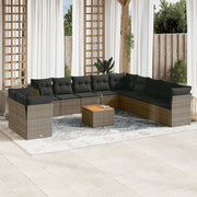 Loungeset 12-delig poly rattan grijs