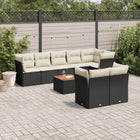 9-delige Loungeset met kussens poly rattan zwart