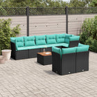 9-piece lounge set with cushions poly rattan black