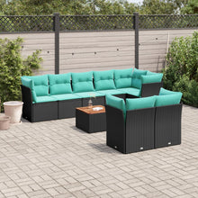9-delige Loungeset met kussens poly rattan zwart