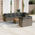 9-piece Loungeset with cushions poly rattan grey