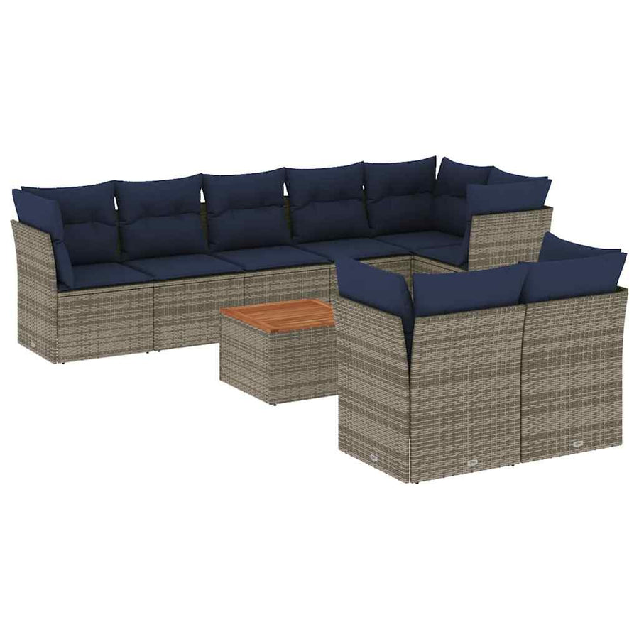 9-Delige Loungeset Met Kussens Poly Rattan 1 Grijs
