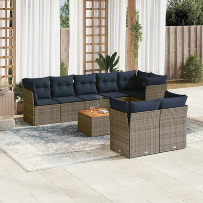 9-Delige Loungeset Met Kussens Poly Rattan 1 Grijs