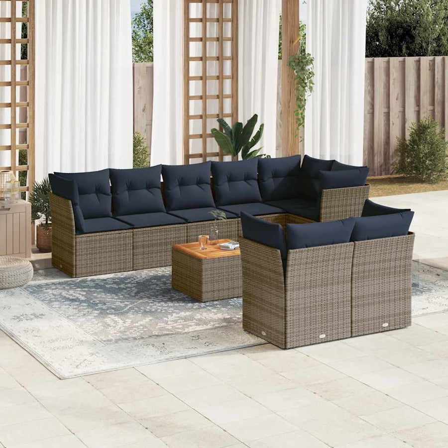 9-Delige Loungeset Met Kussens Poly Rattan 1 Grijs