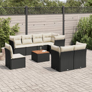 Loungeset 9-delig poly rattan zwart met kussens