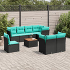 9-piece lounge set with cushions poly rattan black