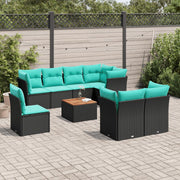9-piece lounge set with cushions poly rattan black