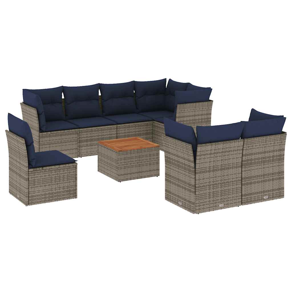 9-Delige Loungeset Met Kussens Poly Rattan 1 Grijs