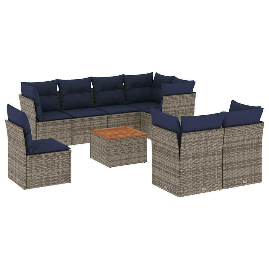 9-Delige Loungeset Met Kussens Poly Rattan 1 Grijs