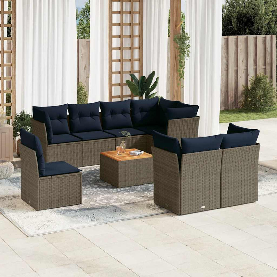 9-Delige Loungeset Met Kussens Poly Rattan 1 Grijs