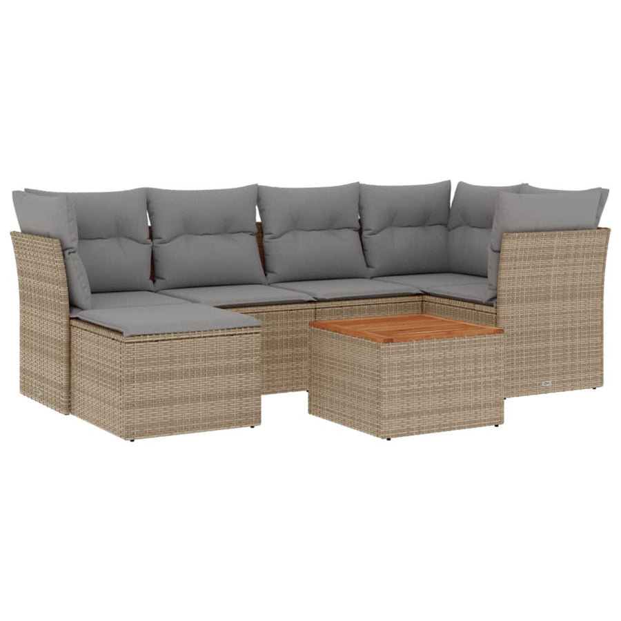 7-Delige Loungeset Met Kussens Poly Rattan Gemengd Beige