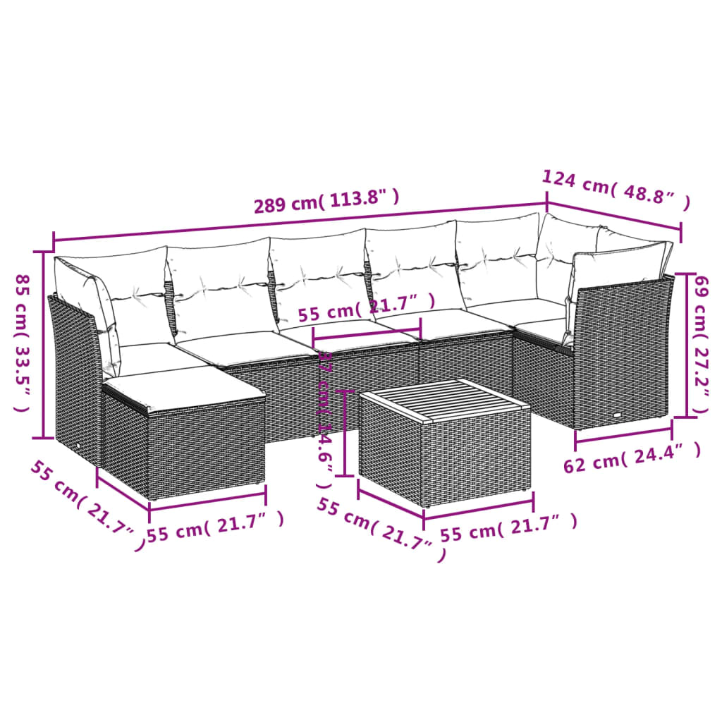 8-Delige Loungeset Met Kussens Poly Rattan Beige