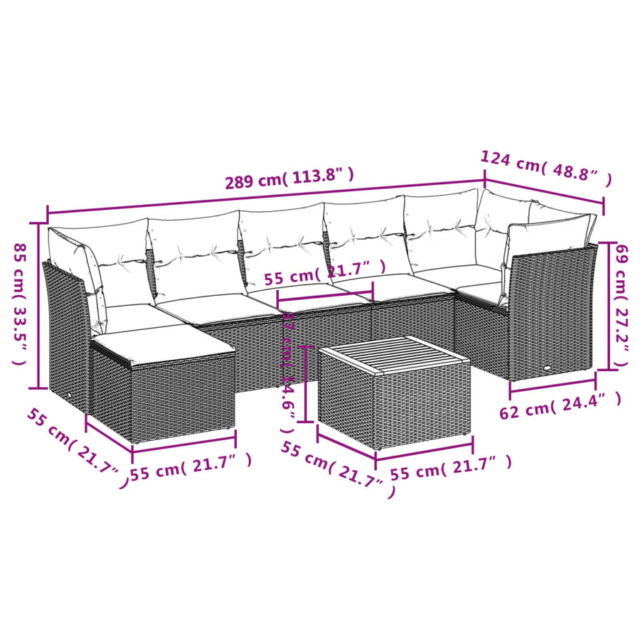 8-Delige Loungeset Met Kussens Poly Rattan Beige