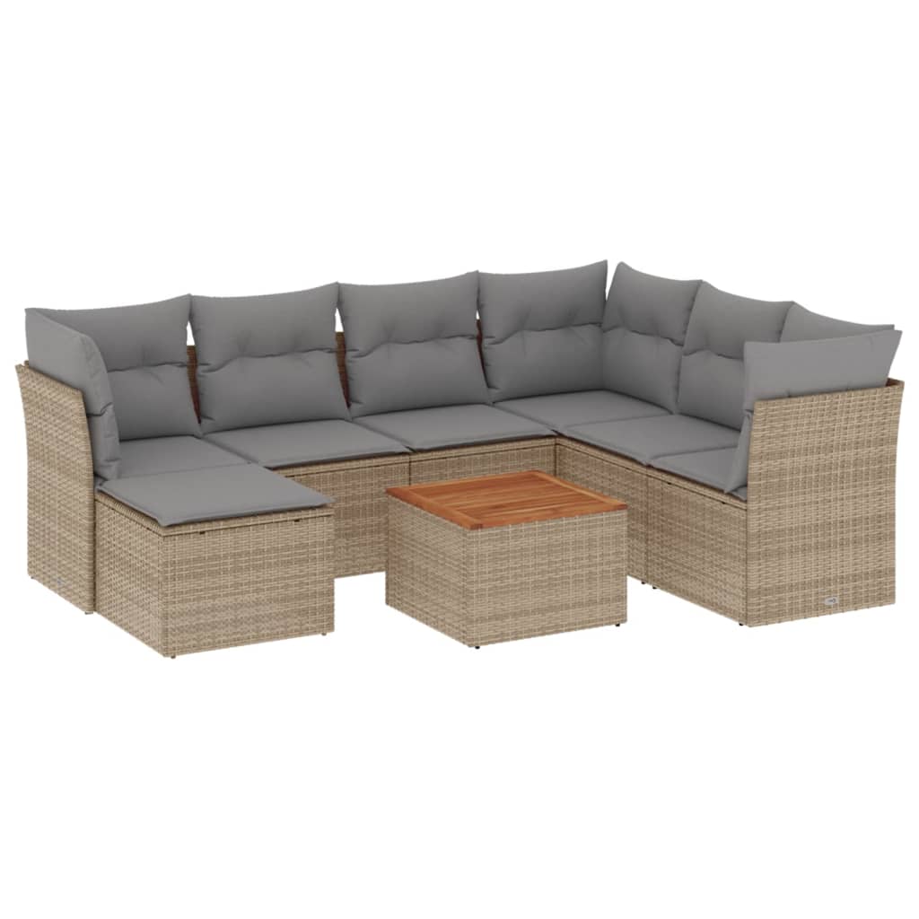 8-Delige Loungeset Met Kussens Poly Rattan Gemengd Beige