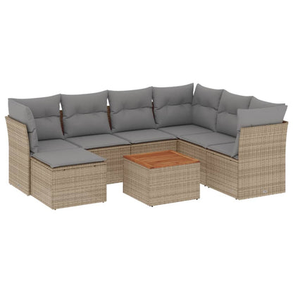 8-Delige Loungeset Met Kussens Poly Rattan Gemengd Beige