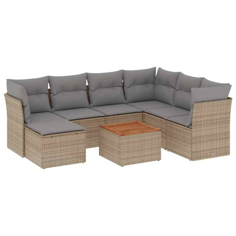 8-Delige Loungeset Met Kussens Poly Rattan Gemengd Beige