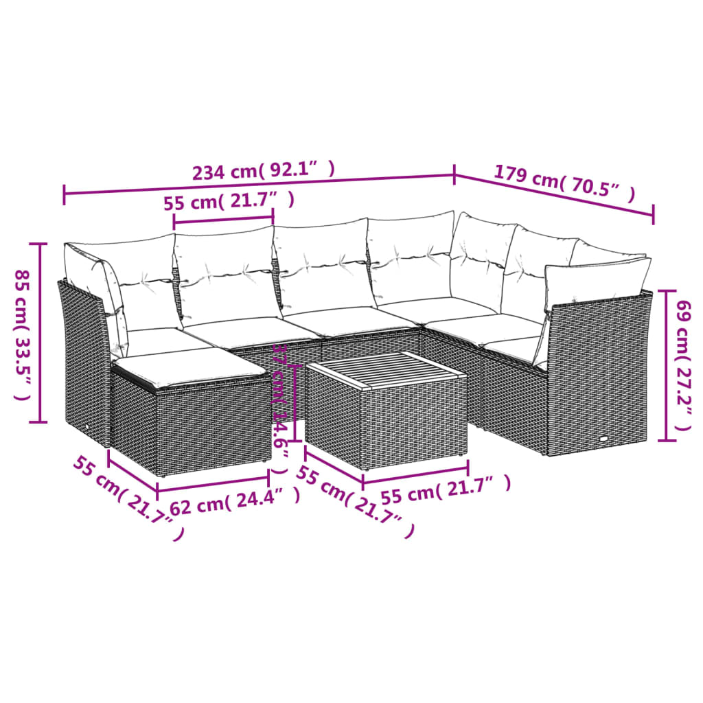 8-Delige Loungeset Met Kussens Poly Rattan Gemengd Beige