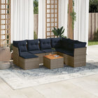 8-piece garden lounge set with cushions, grey poly rattan