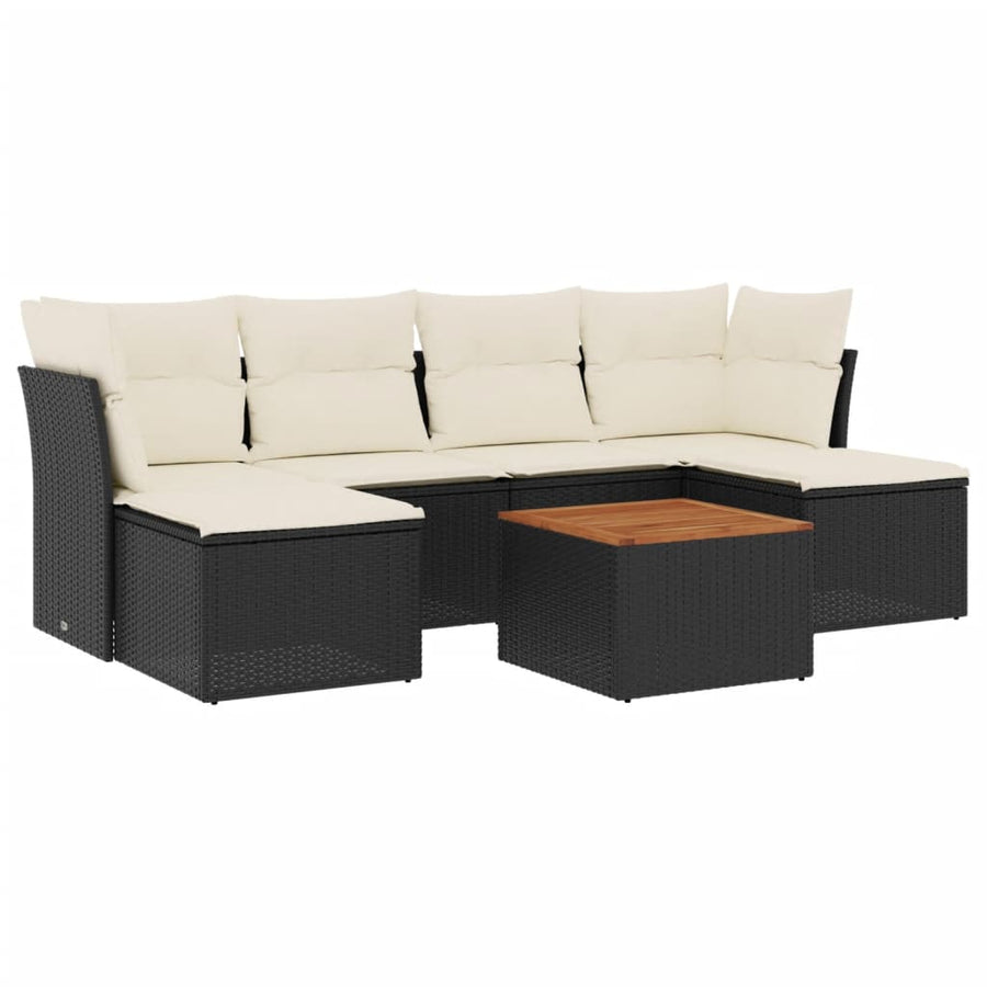7-Delige Loungeset Met Kussens Poly Rattan Zwart