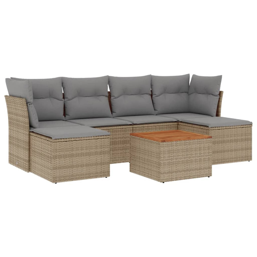 7-Delige Loungeset Met Kussens Poly Rattan Gemengd Beige