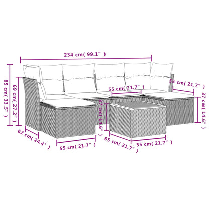 7-Delige Loungeset Met Kussens Poly Rattan Gemengd Beige