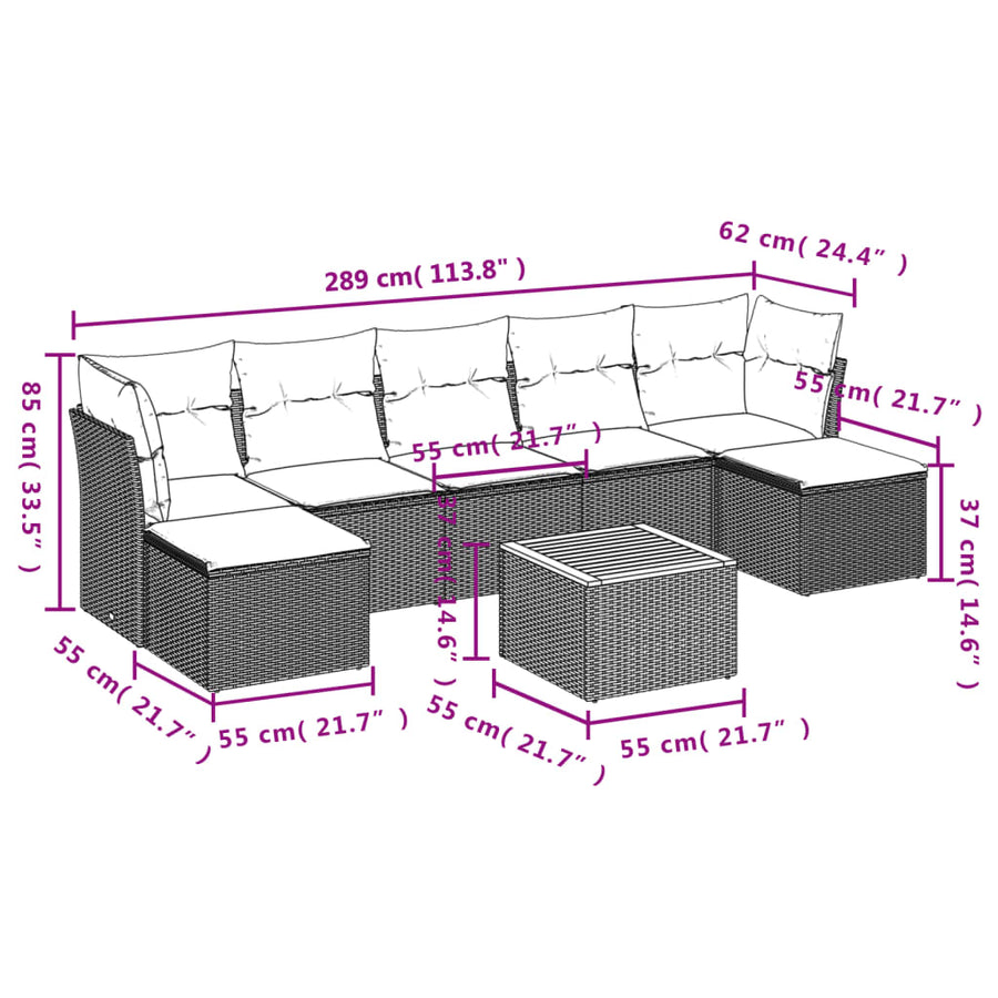 8-Delige Loungeset Met Kussens Poly Rattan Beige