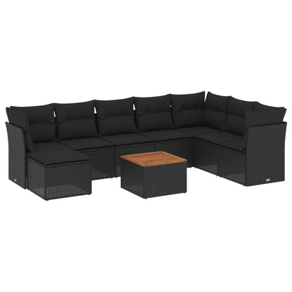 9-Delige Loungeset Met Kussens Poly Rattan Zwart