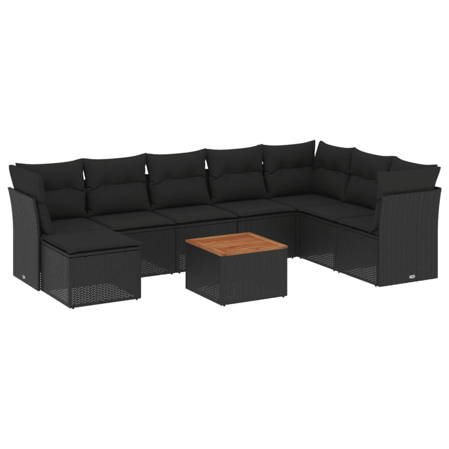 9-Delige Loungeset Met Kussens Poly Rattan Zwart