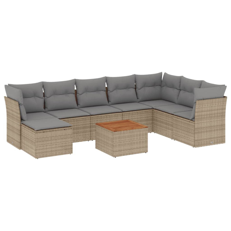 9-Delige Loungeset Met Kussens Poly Rattan Gemengd Beige