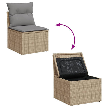 9-Delige Loungeset Met Kussens Poly Rattan Gemengd Beige