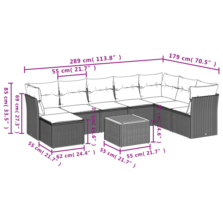 9-Delige Loungeset Met Kussens Poly Rattan Gemengd Beige