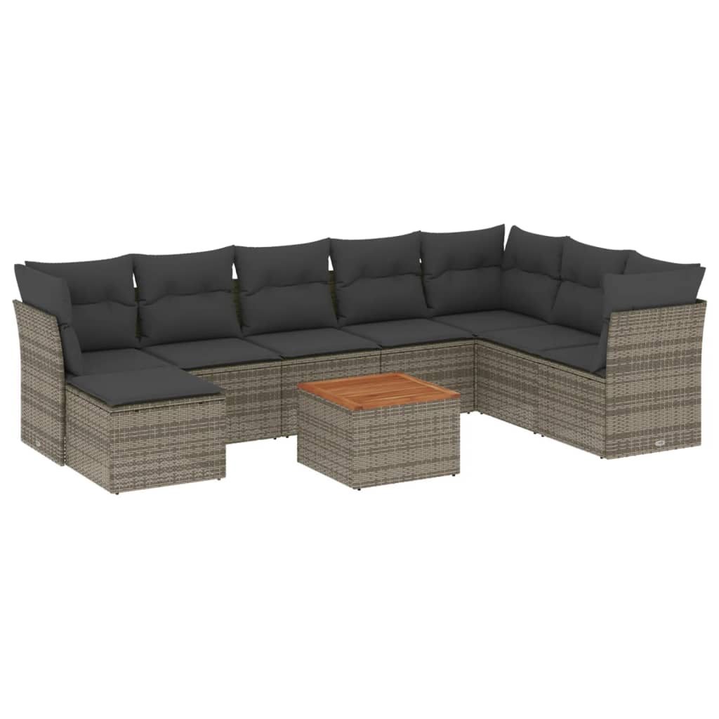 9-Delige Loungeset Met Kussens Poly Rattan Grijs