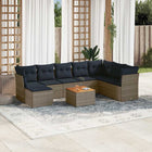 9-piece garden sofa set with cushions, grey poly rattan