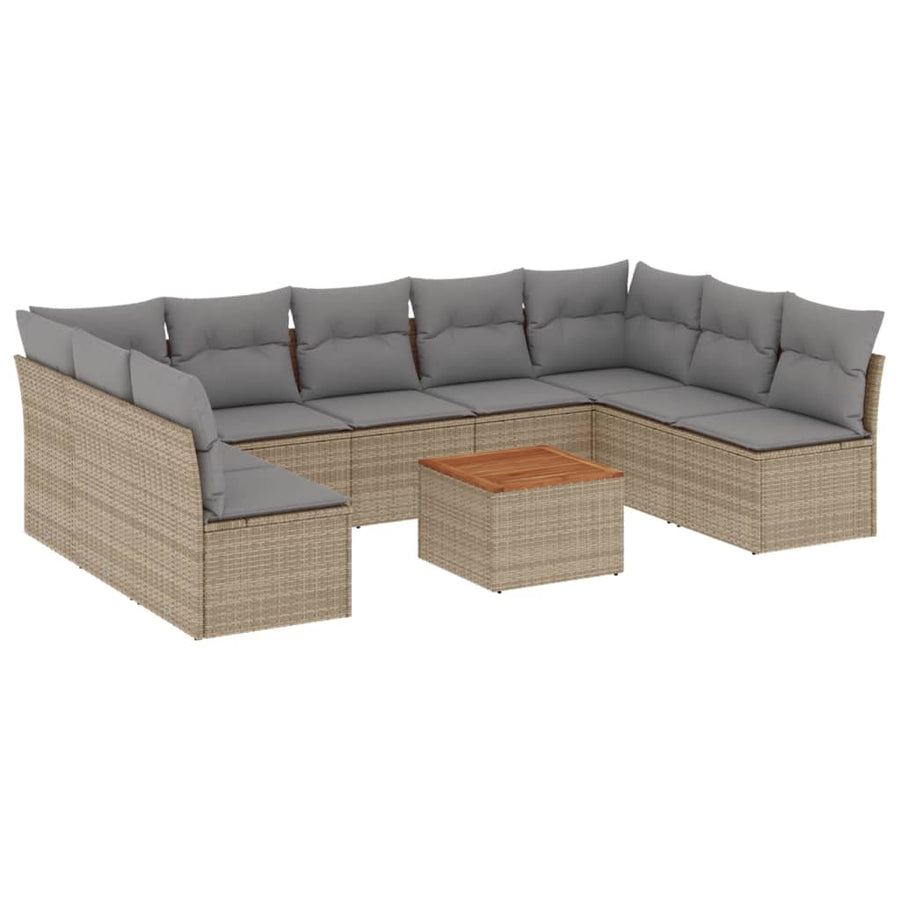 10-Delige Loungeset Met Kussens Poly Rattan Gemengd Beige